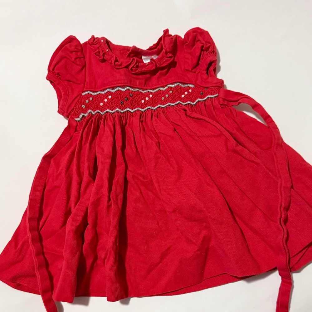 Edgehill Collection Red Baby Dress with Embroidered Detail